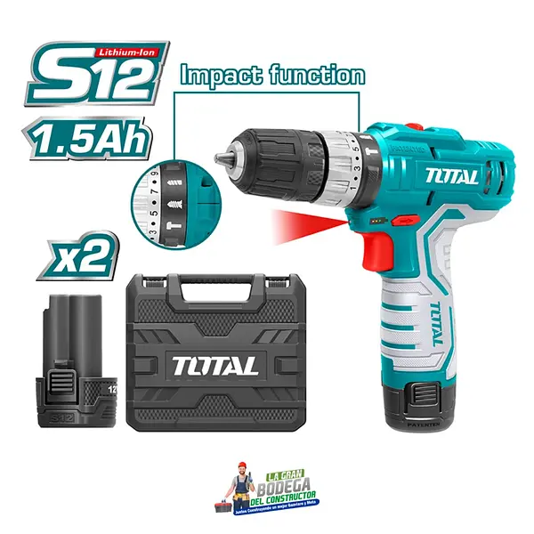 Taladro Inalambrico D/Impacto 12v Total